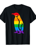 Men's T-Shirt Vivid Rainbow Stripes With Bold Standing Penguin Silhouette Penguin