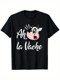Men's T-Shirt Surprised Cartoon Expression With Playful Details Happy Cow