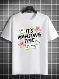 Men's T-Shirt Its Mahjong Time With Blossoming Pink Flowers Featuring Mahjong Tiles