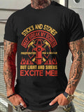 Men's T-Shirt Sticks And Stones With Fire Hydrant Firefighter And Rescue Symbol