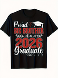 Men's T-Shirt Proud Big Brother Of A 2026 Graduate With Red Glitter Effects And Graduation Cap