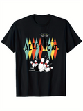 Men's T-Shirt Alley Cat Colorful Midcentury Diamonds With Bowling Pins And Retro Black Cat