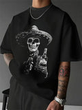 Men's T-Shirt Vintage Mexican Skeleton In Sombrero With A Bottle Artwork Skeleton