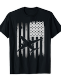 Men's T-Shirt Distressed Monochrome Flag With Silhouette Airplane In Center Sky
