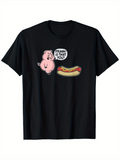 Men's T-Shirt Funny Pig With Speech Bubble Talking To Delicious Hot Dog