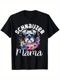Men's T-Shirt Schnauzer Mama Surrounded By Bright Flowers Watercolor Dog Portrait