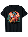 Men's T-Shirt Relaxing Sunset Scene With Cartoon Turkey Sipping Coffee In Chair
