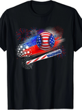 Men's T-Shirt Fireworks Stars And Stripes With Patriotic Baseball And Bat