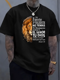 Men's T-Shirt Half Lion Head Among Sparkling Lights With Inspirational Spanish Bible Verse Lion