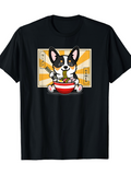 Men's T-Shirt Playful Corgi Slurping Ramen Under Golden Sunrise Among Noodles Bowl