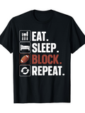Men's T-Shirt Eat Sleep Block Repeat With Football Icons And Bold Text