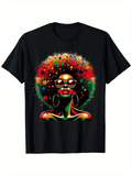 Men's T-Shirt Colorful Lights Surrounding Confident Woman With Sunglasses And Earrings