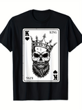 Men's T-Shirt Playing Card Inspired With Skull Beard Crown King Design