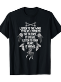 Men's T-Shirt Listen To The Wind Native Symbols Around Mystical Dreamcatcher Elements