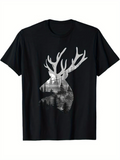 Men's T-Shirt Peaceful Forest Reflections With Misty Pines And Majestic Antlered Deer