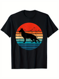 Men's T-Shirt Retro Sunset With Silhouette Of Alert German Shepherd Dog
