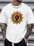 Men's T-Shirt Radiant Golden Flames With Crowned Sacred Heart Surrounded By Thorns