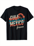 Men's T-Shirt Gulf Of Mexico Forever Vintage Sunset With Silhouetted Palm Trees And Striped Horizon