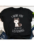 Men's T-Shirt I Hear You Cheerful Puppy With Playful Sit Pose Smiling Cartoon Dog