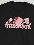 Women's T-Shirt Accountant Pink Coffee And Office Stationery With Leopard Print Notebook