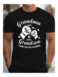 Men's T-Shirt Grandma And Grandson Fist Bump Surrounded By White Hearts Graphic