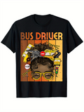 Men's T-Shirt Bus Driver With Yellow School Buses Afro Hairstyle Stop Signs Sunglasses