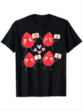 Men's T-Shirt Cartoon Red Drops With Happy Faces And Floating Pink Hearts Blood Drop