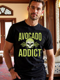 Men's T-Shirt Avocado Addict Bold Letters With Skull Seed Centerpiece Unique T Shirt