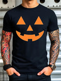 Men's T-Shirt Playful Halloween Pumpkin Face With Smiling Expression In Orange