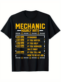 Men's T-Shirt Mechanic Hourly Rate Chart With Prices And Wrenches Displayed