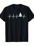 Men's T-Shirt Heartbeat Line With Sailboat On Calm Ocean Waves