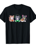 Men's T-Shirt Cartoon Cat Friends With Headphones And Colorful Snack Bowls Cat