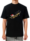 Men's T-Shirt Festive Music Notes Dancing With Trumpet And Red Santa Hat