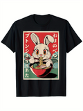 Men's T-Shirt Adorable Cartoon White Bunny Enjoying Ramen In Vibrant Bowl Artwork