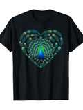 Men's T-Shirt Radiant Heart Shape With Colorful Feathers Displaying Majestic Peacock