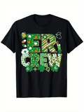 Men's T-Shirt Er Crew Vibrant Green Patterns With Shamrocks Gold Coins Festive Shapes Tee