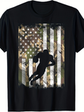 Men's T-Shirt Camo American Flag With Bold Silhouette Running Figure Athlete