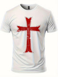 Men's T-Shirt Distressed Red Artistic Lines Forming Grunge Pattern Cross