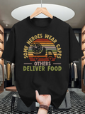Men's T-Shirt Some Heroes Wear Capes Others Deliver Food Against Vintage Sunset Truck