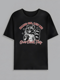 Men's T-Shirt Hang On Let Me Overthink This Cheerful Raccoon With Heart Doodles Drinking Coffee