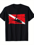 Men's T-Shirt Distressed Red White Flag With Scuba Diver Underwater Adventure T Shirt