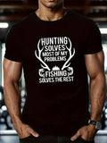 Men's T-Shirt Hunting Solves Problems Among Antlers With Nature Inspired Typography T Shirt