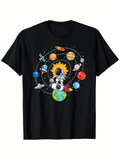 Men's T-Shirt Solar System With Colorful Planets Orbiting Around Astronaut
