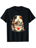 Men's T-Shirt Cozy Chubby Guinea Pig Slurping Noodles From Large Ramen Bowl