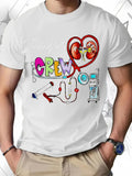Men's T-Shirt Kidney Crew Colorful Letters With Medical Equipment And Heart Organ