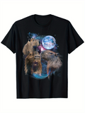 Men's T-Shirt Galactic Night Sky With Shining Full Moon Surrounding Three Capybaras