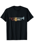 Men's T-Shirt Vintage Color Blocks With Minimalist Brass Instrument Trumpet