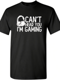 Men's T-Shirt Cant Hear You Distressed Typography With Headphones Gaming