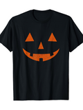 Men's T-Shirt Smiling Orange Shapes Forming Classic Halloween Pumpkin Face