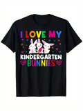 Men's T-Shirt I Love My Colorful Hearts And Joyful Cartoon Kindergarten Bunnies
